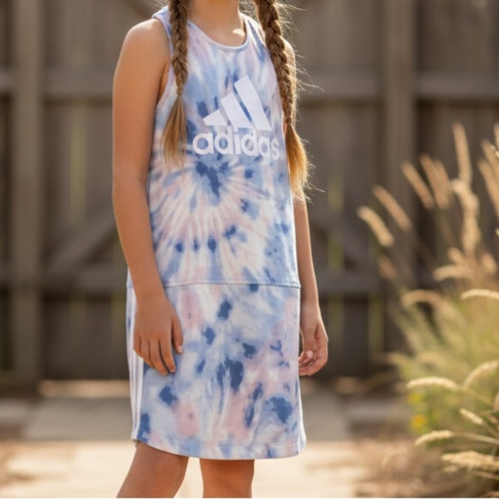 Tie Dye Adidas Blue Pink Cotton T-Shirt Dress Size 16